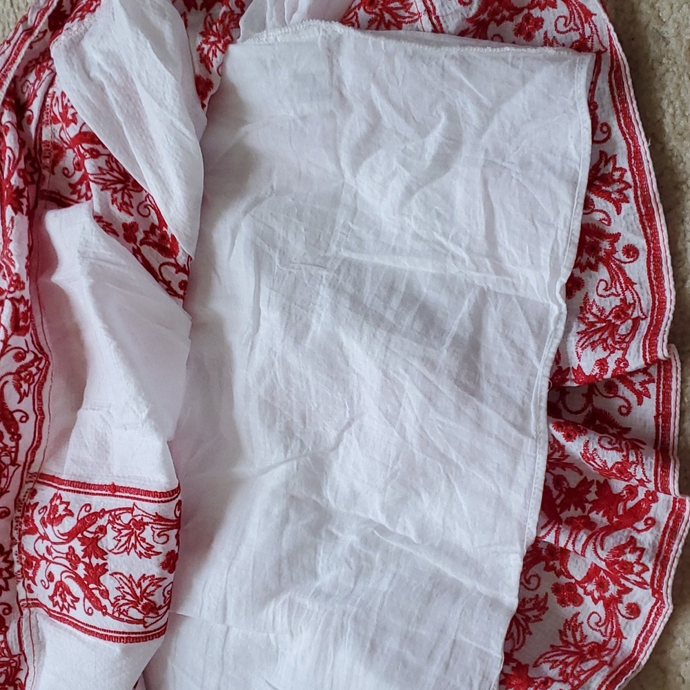 Sophie Max Red White Embroidered Floral Cotton Skirt - Picture 4 of 11